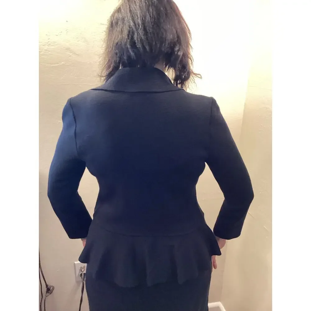 ST. JOHN CAVIAR Black Open Cardigan Ruffle Edge Wool Jacket Evening Blazer 2